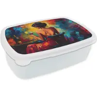 MuchoWow Broodtrommel Wit - Lunchbox Wijn - Vrouw - Sfeervol - Kleurrijk - Brooddoos 18x12x6 cm - Brood lunch box - Broodtrommels voor kinderen en volwassenen