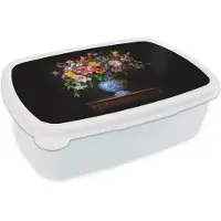 MuchoWow Broodtrommel Wit - Lunchbox Kleur - Vaas - Bloemen - Boeket - Brooddoos 18x12x6 cm - Brood lunch box - Broodtrommels voor kinderen en volwassenen