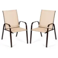 Costway Set van 2 tuinstoelen met armleuningen, terrasstoelen van textiel en metalen frame, balkonstoelen tot 200 kg belastbaar, voor tuin, balkon, zwembad, 56 x 72 x 90 cm (beige)