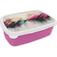 MuchoWow Broodtrommel Roze - Lunchbox Dynamisch - Abstract - Kleurrijk - Zwart - Brooddoos 18x12x6 cm - Brood lunch box - Broodtrommels voor kinderen en volwassenen