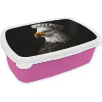 MuchoWow Broodtrommel Roze - Lunchbox Arend -Amerika - Koksmuts - Vogel - Stoer - Brooddoos 18x12x6 cm - Brood lunch box - Broodtrommels voor kinderen en volwassenen