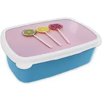 MuchoWow Broodtrommel Blauw - Lunchbox Lolly - Snoep - Citrus - Brooddoos 18x12x6 cm - Brood lunch box - Broodtrommels voor kinderen en volwassenen