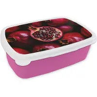 MuchoWow Broodtrommel Roze - Lunchbox Granaatappel - Rood - Fruit - Brooddoos 18x12x6 cm - Brood lunch box - Broodtrommels voor kinderen en volwassenen