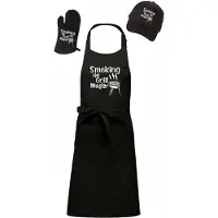 Kariban Mijncadeautje - Barbecue Voordeelset - BBQ Schort + BBQ Handschoen + BBQ Cap - Smoking Hot Grillmaster - zwart
