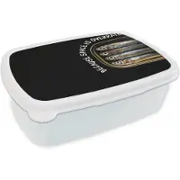 MuchoWow Broodtrommel Wit - Lunchbox Sardines - Tekst - Vis - Blik - Brooddoos 18x12x6 cm - Brood lunch box - Broodtrommels voor kinderen en volwassenen