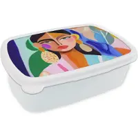 MuchoWow Broodtrommel Wit - Lunchbox Portret - Vrouw - Modern - Brooddoos 18x12x6 cm - Brood lunch box - Broodtrommels voor kinderen en volwassenen