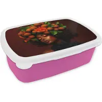 MuchoWow Broodtrommel Roze - Lunchbox Vrouw - lychee - exotisch - Brooddoos 18x12x6 cm - Brood lunch box - Broodtrommels voor kinderen en volwassenen