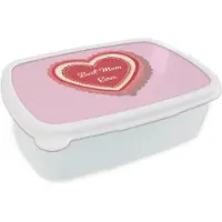 MuchoWow Broodtrommel Wit - Lunchbox Tekst - Hartje - Moeder - Roze - Brooddoos 18x12x6 cm - Brood lunch box - Broodtrommels voor kinderen en volwassenen