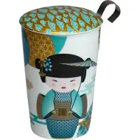 Eigenart TEAEVE Theebeker "Little Geisha Petrol" met Dekseltje en RVS Theezeef 350 ml - theeset - tea for one set