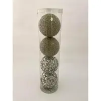 J-Line tube met 4 kerstballen glitter/goud 10cm