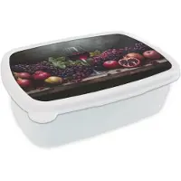 MuchoWow Broodtrommel Wit - Lunchbox Wijn - Fruit - Stilleven - Brooddoos 18x12x6 cm - Brood lunch box - Broodtrommels voor kinderen en volwassenen