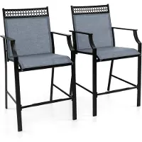 Costway Set van 2 tuinstoelen, hoge terrasstoelen, balkonstoelen met sneldrogende stof en metalen frame, outdoorstoelen, belastbaar tot 180 kg, voor tuin, balkon, zwembad (blauw)