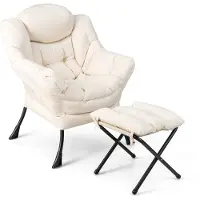 Costway Fauteuil met kruk, relaxstoel met armleuningen, zijzak en voetensteun, loungestoel, televisiestoel, oorfauteuil voor woonkamer, slaapkamer, kantoor (beige)