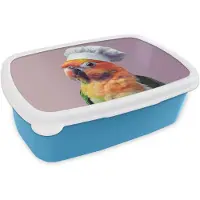 MuchoWow Broodtrommel Blauw - Lunchbox Papegaai - Koksmuts - Nieuwsgierig - Vogel - Brooddoos 18x12x6 cm - Brood lunch box - Broodtrommels voor kinderen en volwassenen