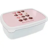 MuchoWow Broodtrommel Wit - Lunchbox Chocolaatjes - Hartvormig - Liefste - Brooddoos 18x12x6 cm - Brood lunch box - Broodtrommels voor kinderen en volwassenen