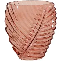 Mega Collections Bloemenvaas Leafy - roze - glas - blader relief - 11 x 21 cm