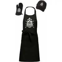 Kariban Mijncadeautje - Barbecue Voordeelset - BBQ Schort + BBQ Handschoen + BBQ Cap - BBQ Fire - met voornaam naar keuze - zwart