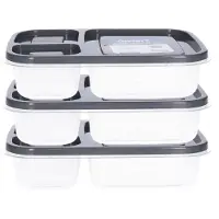 Hobby Life Vershoudbakjes - 3x - 1.15L - 3-vaks - 23 cm - mealprep - bewaarbakjes - antraciet