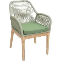 Mendler Tuinstoel -H56b, fauteuil buitenstoel, weerbestendig touw vlechtwerk Touw hout acacia ~ groen kussen groen