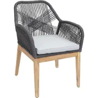 MCW Tuinstoel -H56b, fauteuil buitenstoel, weerbestendig touwvlechtwerk Touwhout acacia ~ donkergrijs Kussen lichtgrijs