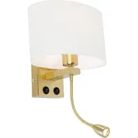 QAZQA Wandlamp messing met ovale linnen kap wit 25cm - Brescia Combi