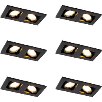 QAZQA Set van 6 Inbouwspot zwart rechthoekig 2-lichts - Qure