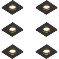 QAZQA Set van 6 Moderne badkamer inbouwspot zwart - Doku