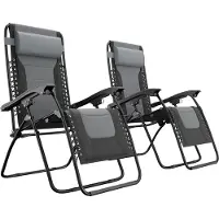 LifeGoods Ligstoelen Comfort - Opvouwbaar - 30°-90° Verstelbaar - Beker en Telefoonhouder - Tuinstoelen - Zwart/Grijs