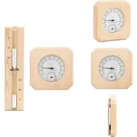 vidaXL Sauna Accessoire - Sauna Accessoires - Sauna Hygrothermograaf - Sauna Thermometer - Saunaset 2-in1 hygrothermograaf en zandloper massief grenenhout