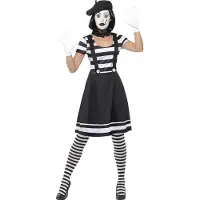 Smiffys Mime Speler kostuum voor dames - Zeer compleet kostuum met kousen en make-up - maat 44-46