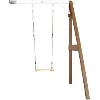 Axi Enkele Schommel van hout in wit & bruin | Schommel met muurbevestiging voor kinderen met houten schommelzitje | Schommelset enkel aan muur voor tuin / buiten