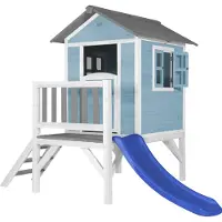 Axi Speelhuis Beach Lodge XL Blauw met blauwe Glijbaan | Speelhuis op palen met veranda gemaakt van hout | Klein speeltoestel voor de tuin