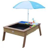 Axi Linda Zand & Water Tafel met Speelkeuken wastafel Bruin - Parasol Blauw/wit