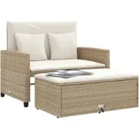 vidaXL Tuinbank met kussens, 2-zits, beige, van polyrotan