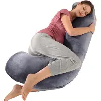EarKings Zwangerschapskussen - Zijslaapkussen J-vorm 135x65cm - Afneembare hoes donkergrijs