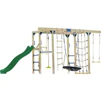 Axi Boris Klimtoestel met Schommels, Trapeze, Klimnetten en Monkey Bars – Groene Glijbaan