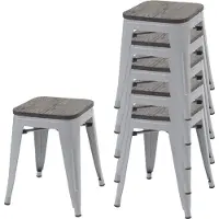 MCW Set van 6 krukken -A73 incl. houten zitting, metalen kruk, stapelbaar ~ grijs