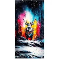 PosterMonkey Poster 20x40 cm - Rendier - Gewei - Krans - Kleurrijk - Posters - Kamer decoratie - Wanddecoratie woonkamer - Muurdecoratie slaapkamer
