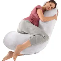 EarKings Zwangerschapskussen - Zijslaapkussen J-vorm 135x65cm - Afneembare hoes lichtgrijs