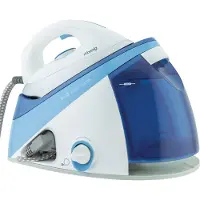 H.Koenig V24 stoomgenerator met hoge druk / Constante stoomafgifte: max. 150 g/min / Speciaal keramisch strijkzool / Horizontale en verticale stoomstootfunctie / 5 bar / 1,1 liter inhoud / blauw