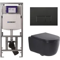 Geberit QeramiQ Dely Swirl Toiletset - 36.3x51.7cm - UP320 inbouwreservoir - met Burda frame - 35mm zitting - mat zwarte bedieningsplaat - rechthoekige knoppen - mat zwart