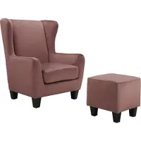 Notio Living Zhili - Gestoffeerde Accent Stoel met Kruk in Fluweel Roos (101 x 84 x 84 cm)