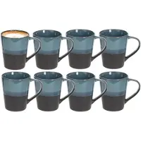 Secret De Gourmet Koffiemokken Lagune - 8x stuks - Keramiek - blauw/grijs - 360 ml - 9 x 10 cm