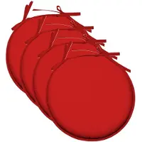 Stof Textile Home stoelkussens - 4x - rood - D40 x H3 cm - voor binnen - touwtjes sluiting - zitkussens plat - rond