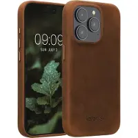 Kalibri leren hoesje geschikt voor Apple iPhone 15 Pro - hardcover beschermhoes - bruin