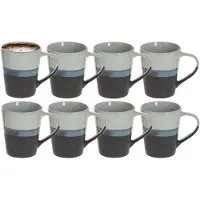Secret De Gourmet Koffiemokken Lagune - 8x stuks - Keramiek - grijs/blauw - 360 ml - 9 x 10 cm