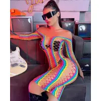 Snapshot - #bearockstar - Visnet Jurk Blote Schouders - One Size - Rainbow
