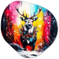 MuchoWow Organische wanddecoratie 40x40 cm - Organisch schilderij Rendier - Gewei - Krans - Kleurrijk - Muurdecoratie woonkamer - Kamer decoratie - Schilderijen - Muurcirkel aesthetic
