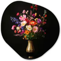 MuchoWow Organische wanddecoratie 40x40 cm - Organisch schilderij Kleurrijk - Boeket - Vaas - Goud - Muurdecoratie woonkamer - Kamer decoratie - Schilderijen - Muurcirkel aesthetic