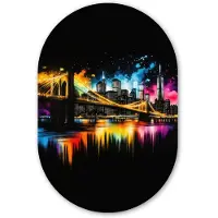 MuchoWow Muurovaal 60x90 cm - Ovale wanddecoratie Skyline - Brug - Verlichting - Kleuren - Ovalen schilderij - Muurdecoratie woonkamer - Kamer decoratie - Schilderijen - Wandcirkel